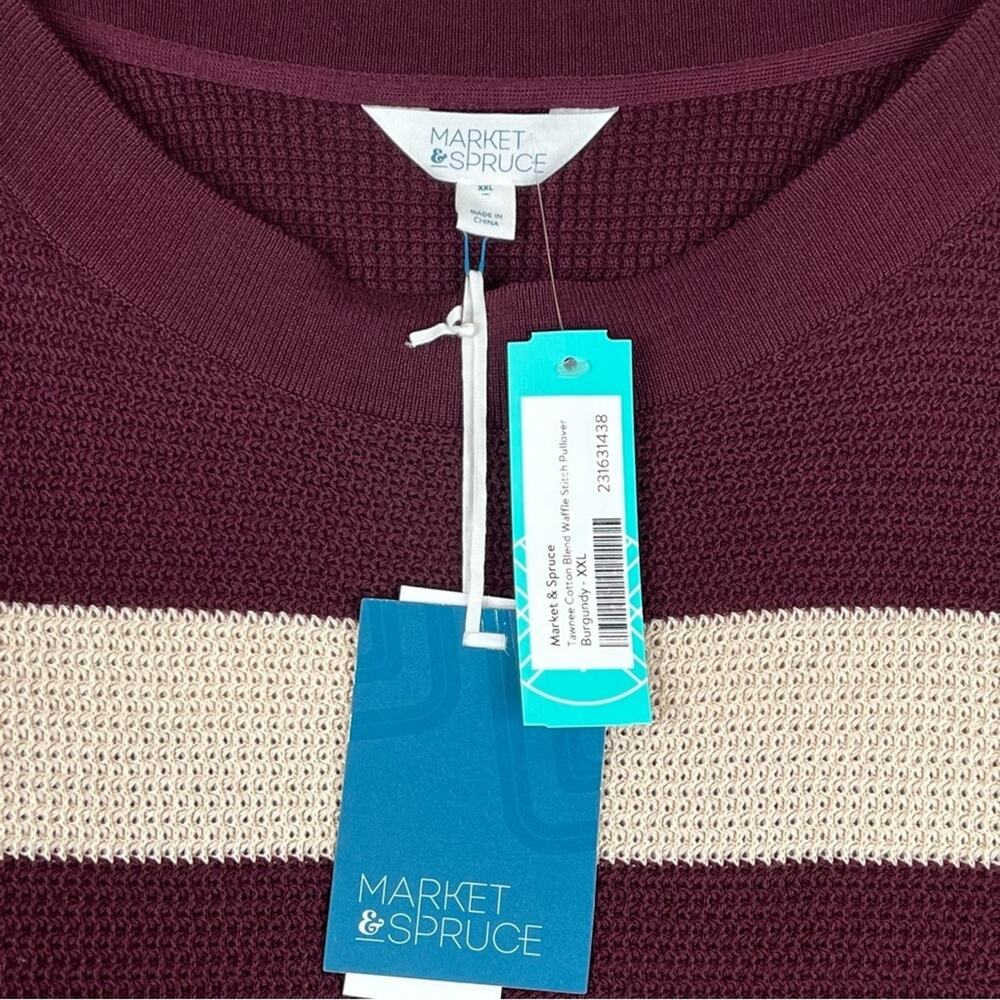 Market & Spruce sweater XXL burgundy stripe waffle weave pullover crew NEW - Picture 5 of 8